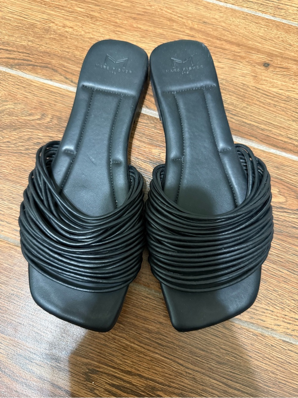 Marc Fisher Black Multi-Strand Slide Sandals